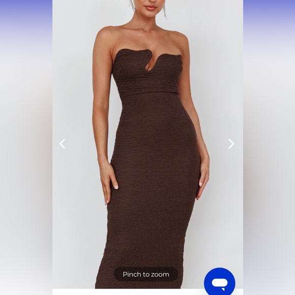 Selfie Leslie - HORIZON STRAPLESS TEXTURED MIDI DRESS CHOCOLATE - NEW - Size M - Picture 1 of 7